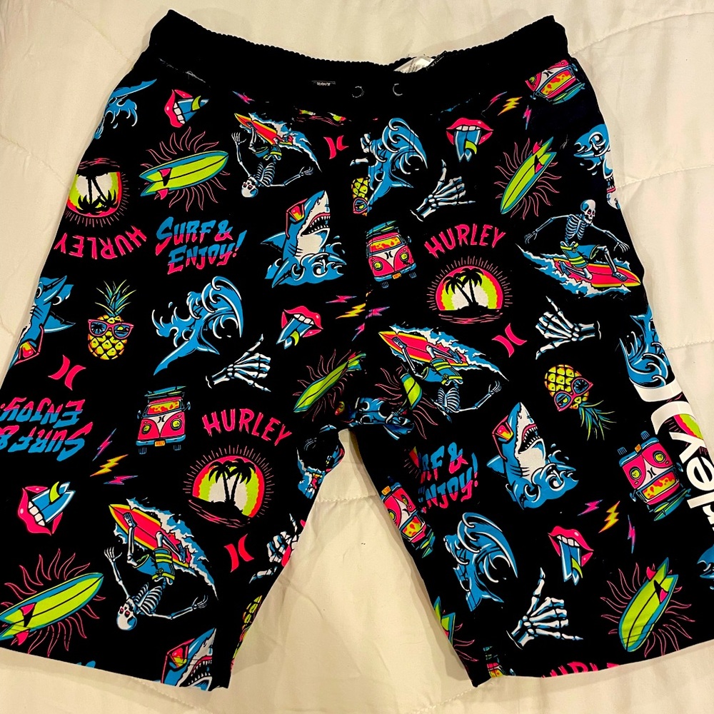 Set of TWO brand new with tags boys HURLEY Board shorts.